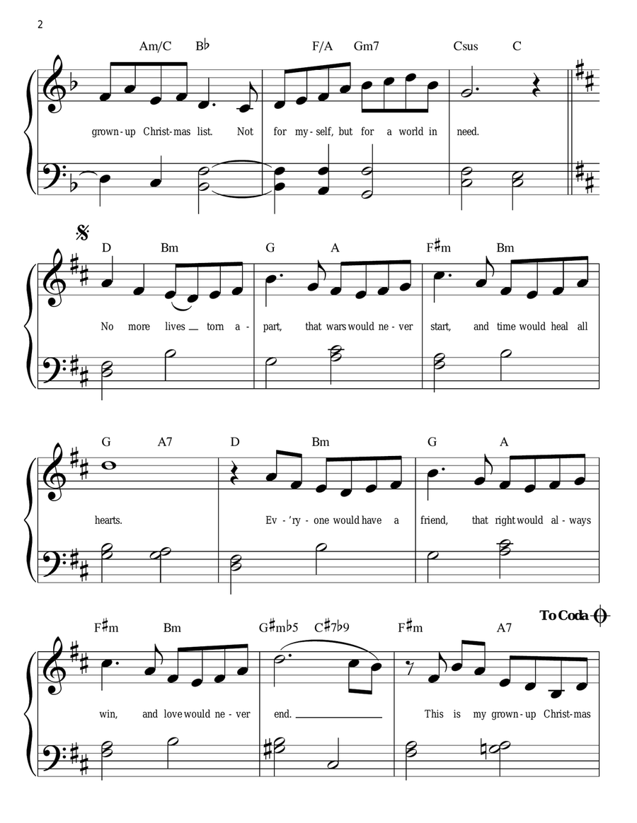 Grown-Up Christmas List Grown-Up Christmas List Easy Piano scores gallery preview page 2