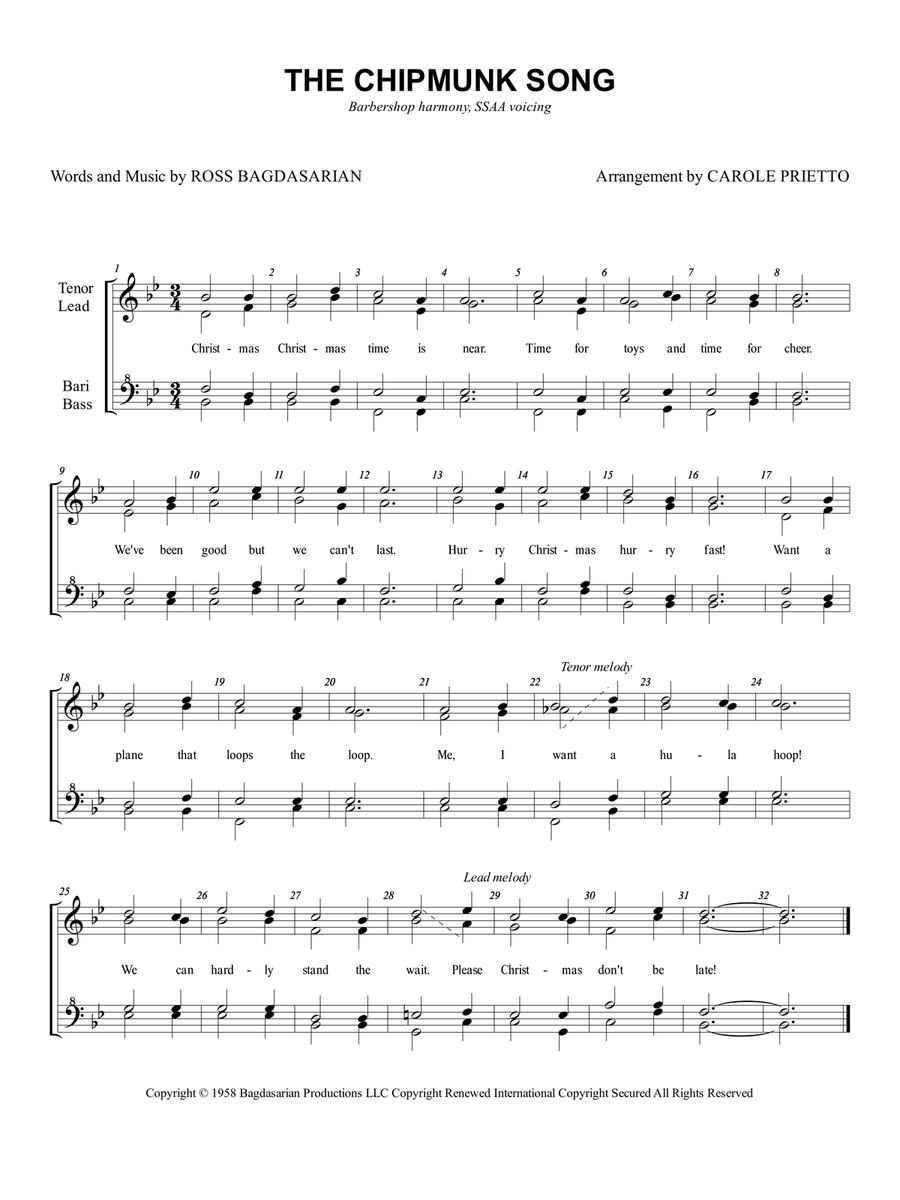 The Chipmunk Song SSAA scores gallery preview page 1