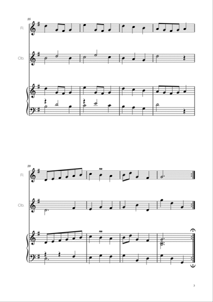 Minuet in G major BWV Anh. 114 - Bach - Flute and Oboe w/ Piano Woodwind Duet scores gallery preview page 3