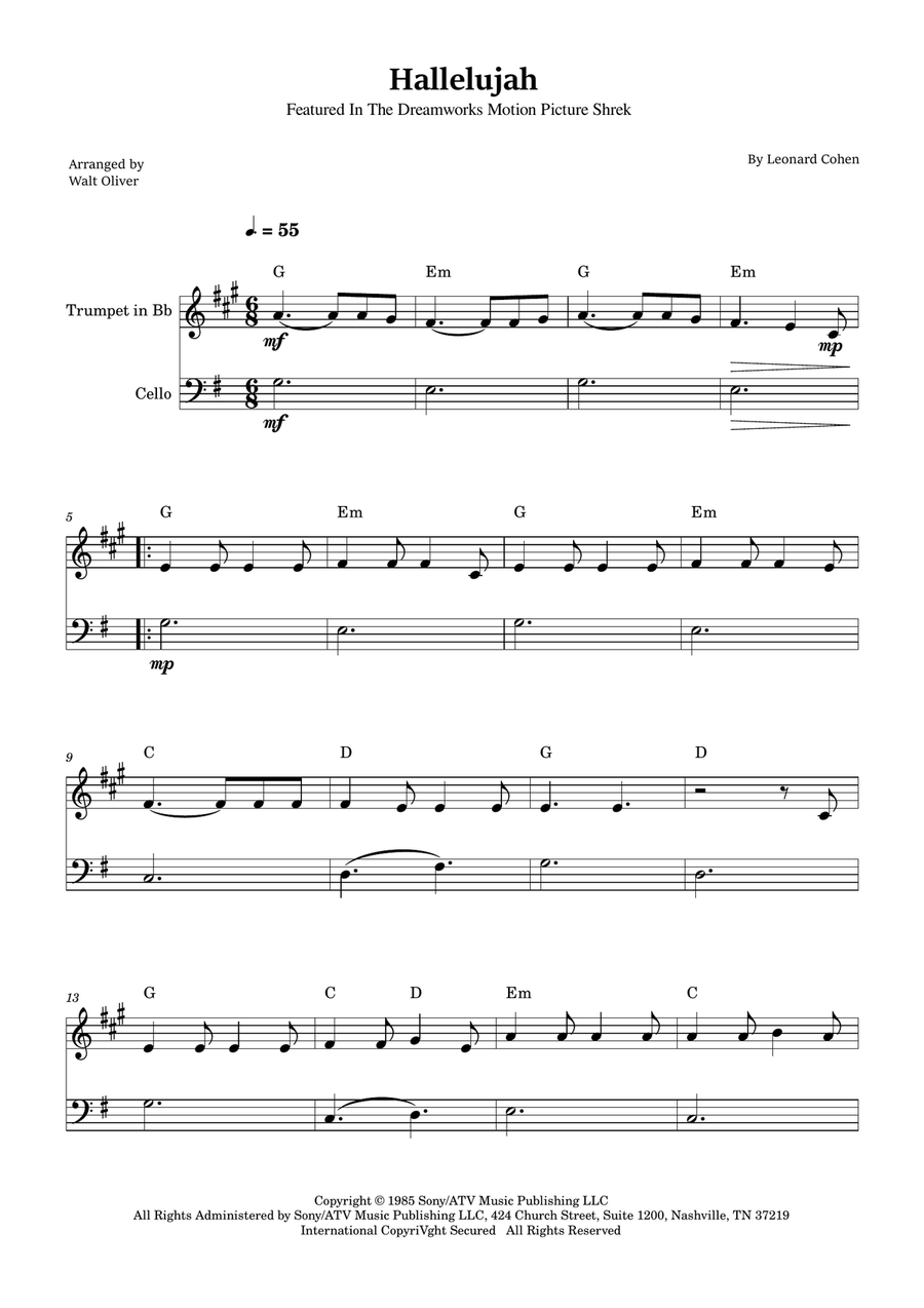 Hallelujah Trumpet Duet scores gallery preview page 1