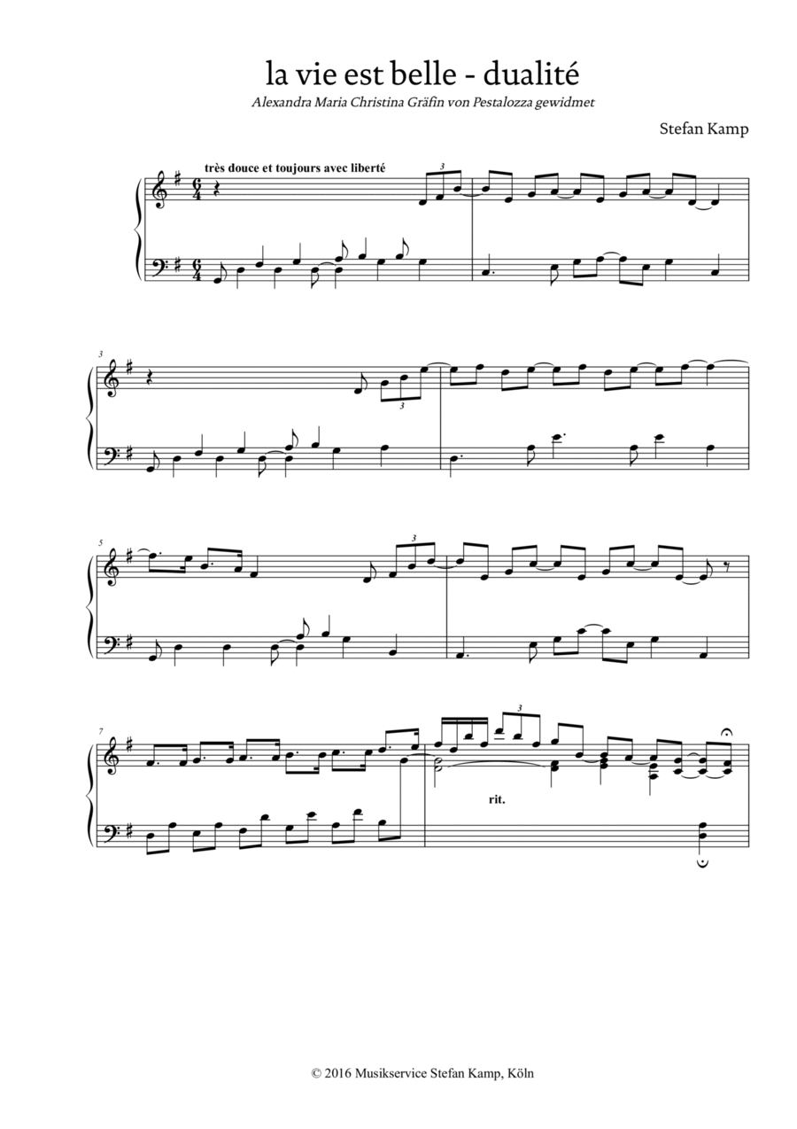 Dualité (La vie est belle) Piano Solo scores gallery preview page 1