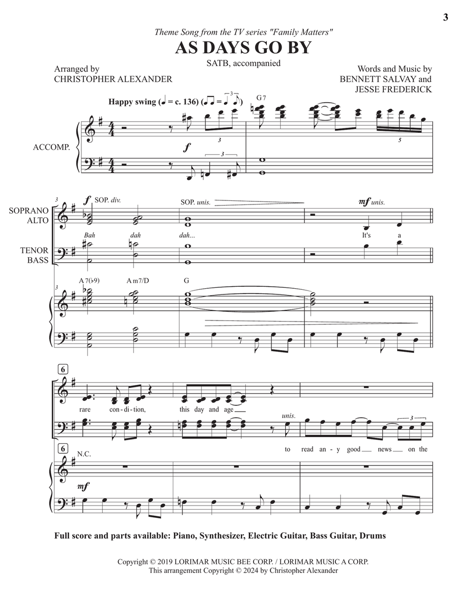 As Days Go By - Opening Theme 4-Part scores gallery preview page 3