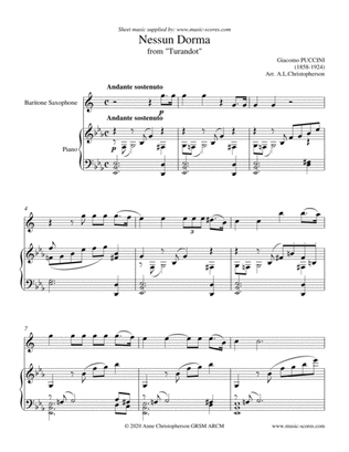 Nessun Dorma - Baritone Saxophone and Piano