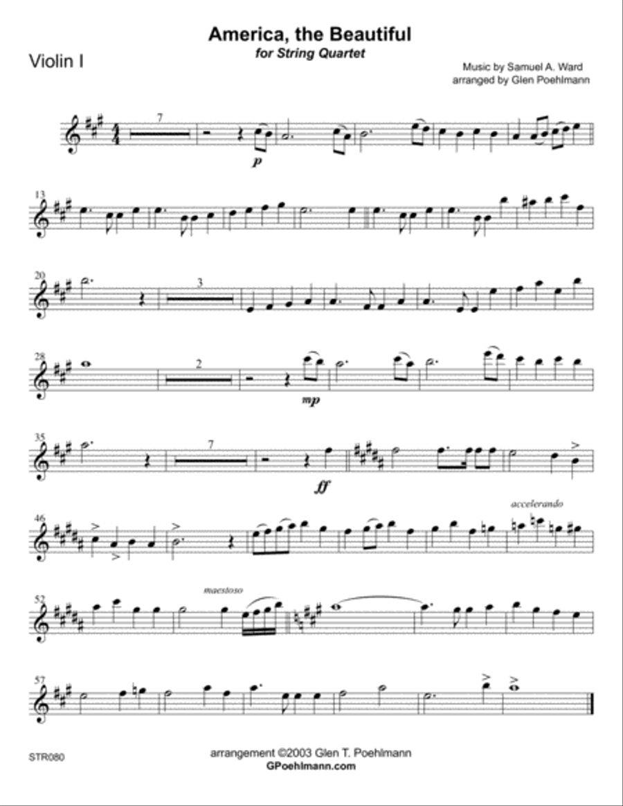 AMERICA THE BEAUTIFUL for STRING QUARTET String Quartet scores gallery preview page 4