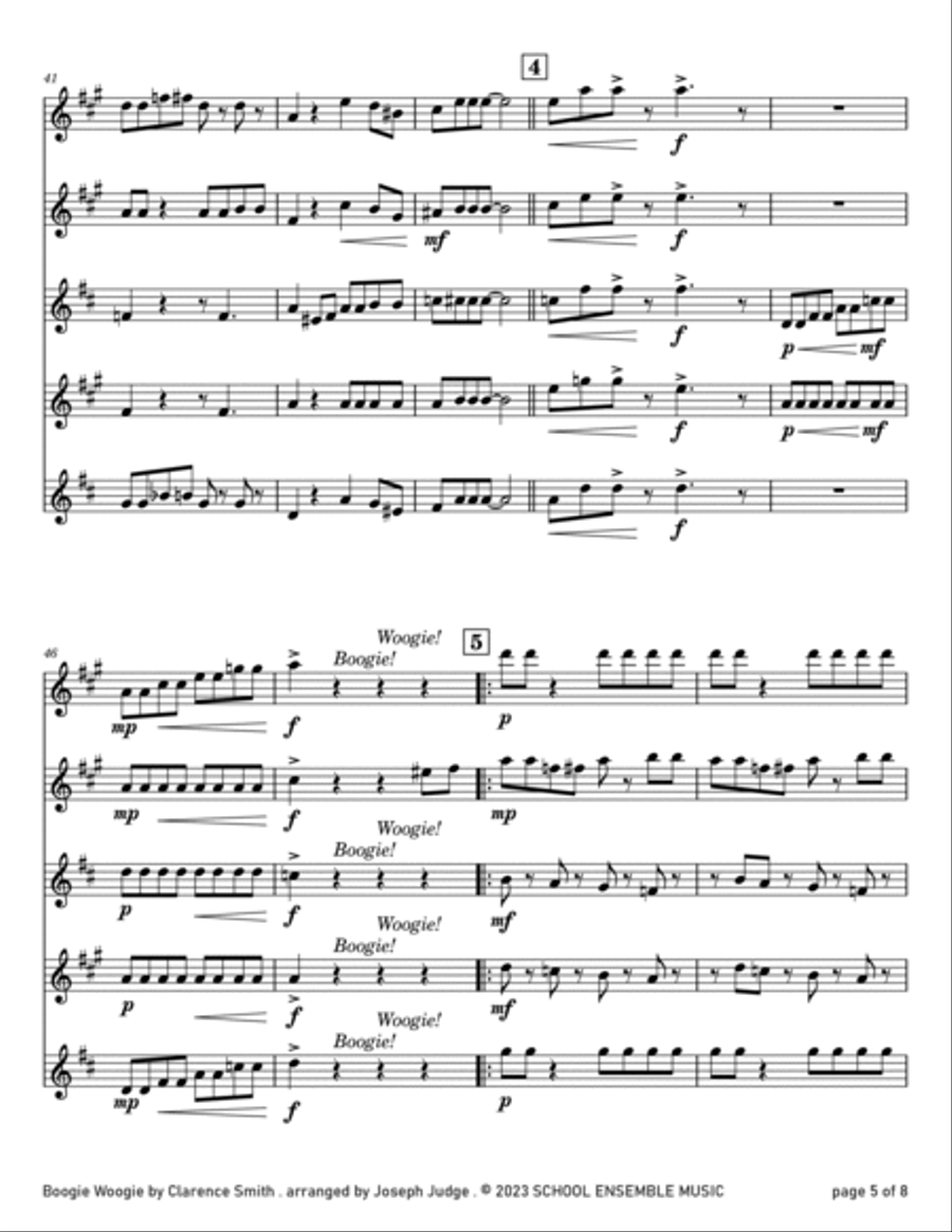 Boogie Woogie by Smith for Saxophone Quartet in Schools Saxophone Quartet scores gallery preview page 5