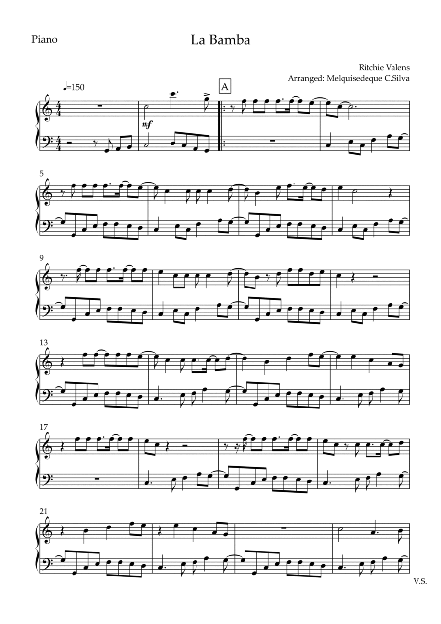 La Bamba Piano Solo scores gallery preview page 1
