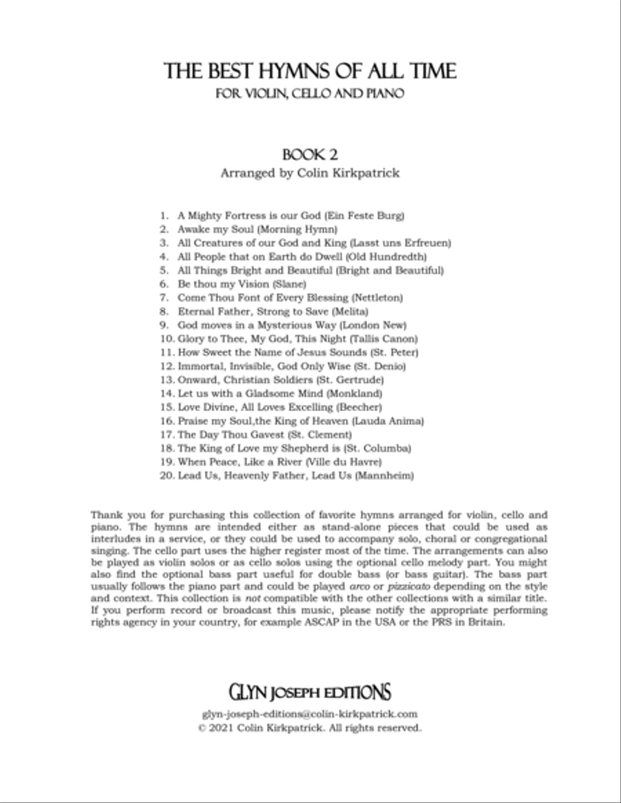 The Best Hymns of All Time (Violin, Cello and Piano) Book 2 Piano Trio scores gallery preview page 2