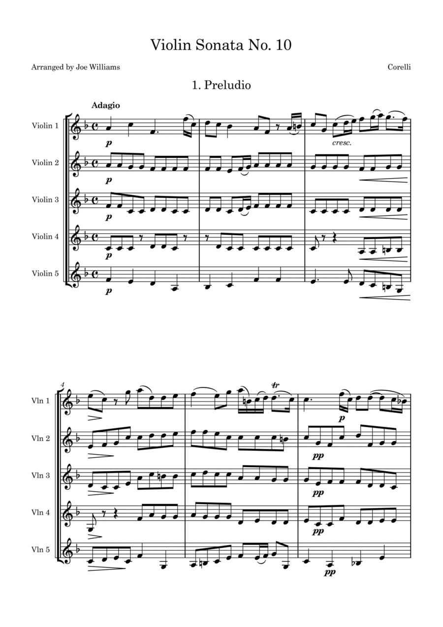 Corelli Violin Sonata No. 10 Violin scores gallery preview page 1