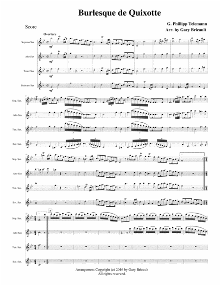 Burlesque de Quixotte (Don Quixotte Suite) Saxophone Quartet scores gallery preview page 1