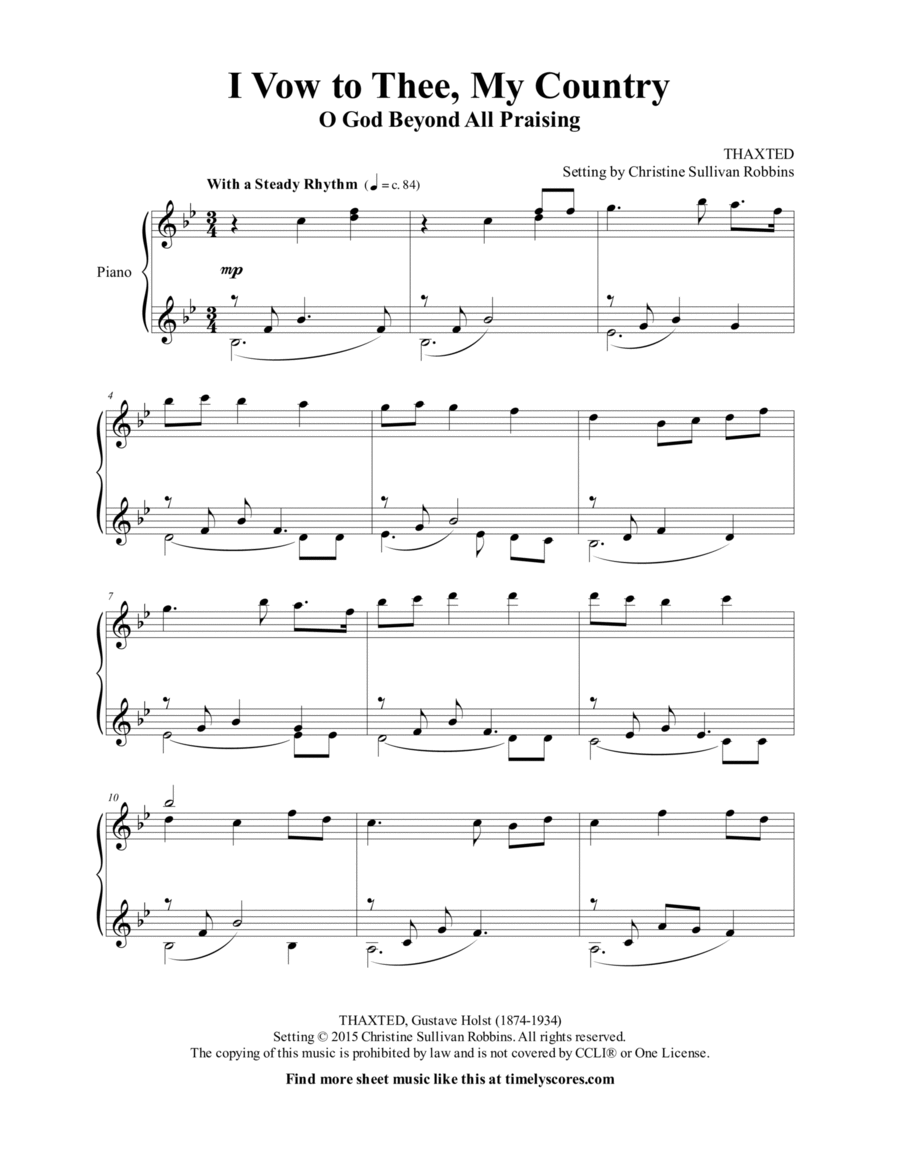 I Vow to Thee, My Country Piano Solo scores gallery preview page 1