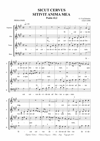 Psalm 42.2 - SICUT CERVUS and SITIVIT ANIMA MEA - G.PL. da Palestrina - For SATB Choir image number null