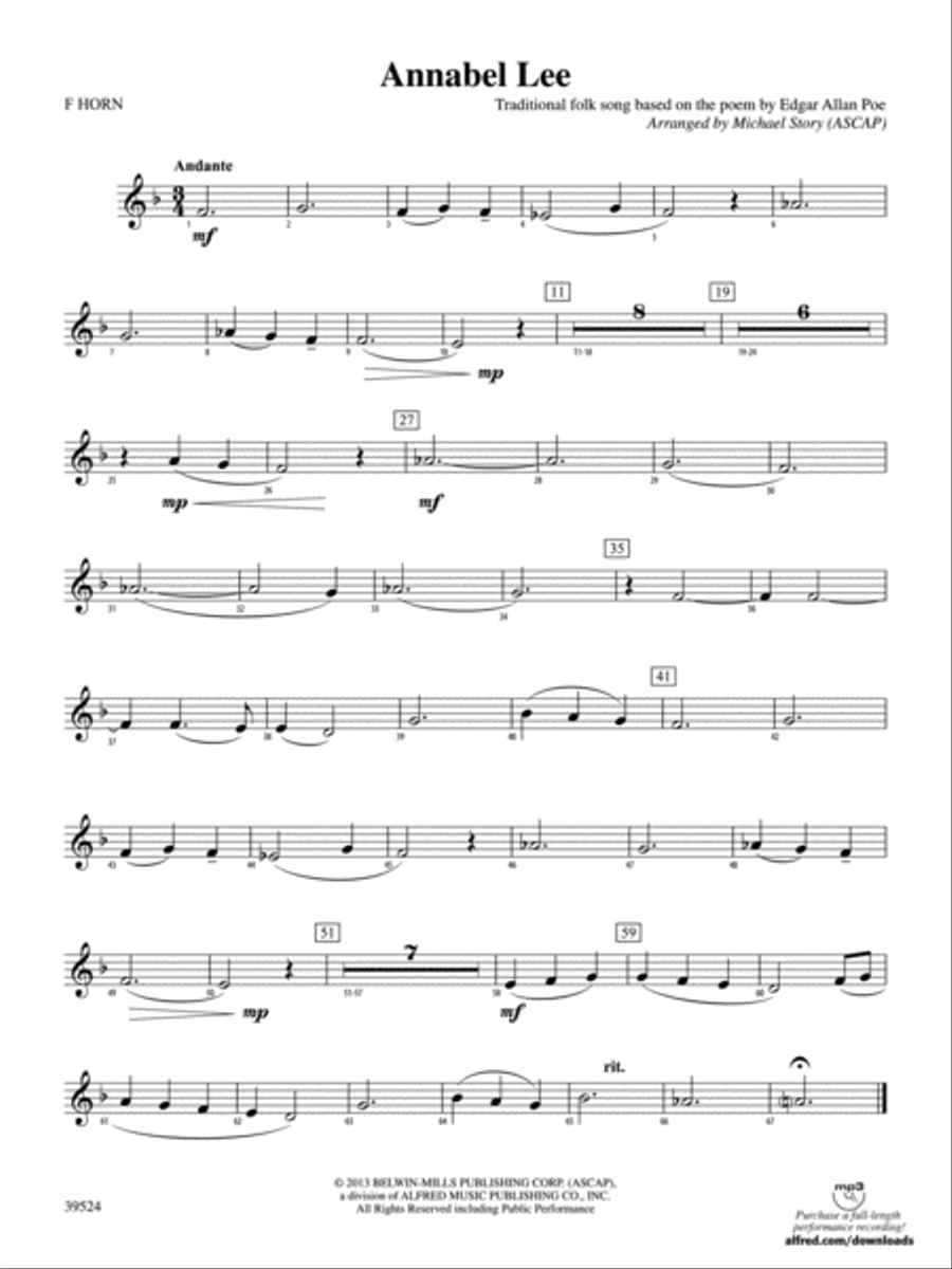 Annabel Lee: 1st F Horn Concert Band scores gallery preview page 1
