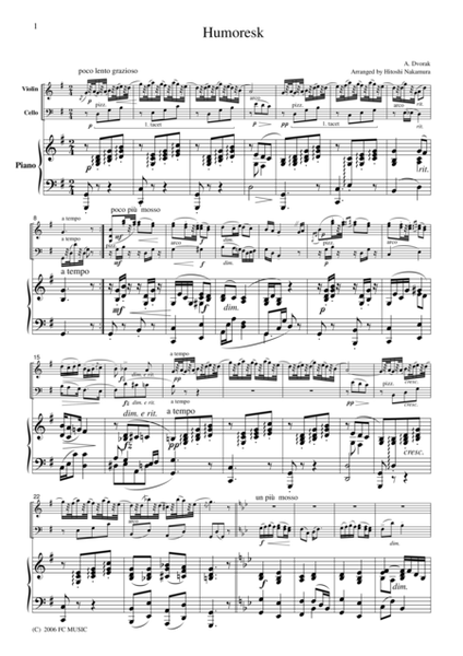 Dvorak Humoreske, for piano trio, PD001