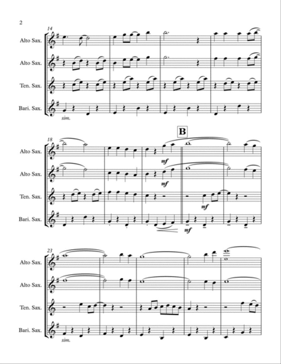 Take Me Home, Country Roads Saxophone Quartet scores gallery preview page 2