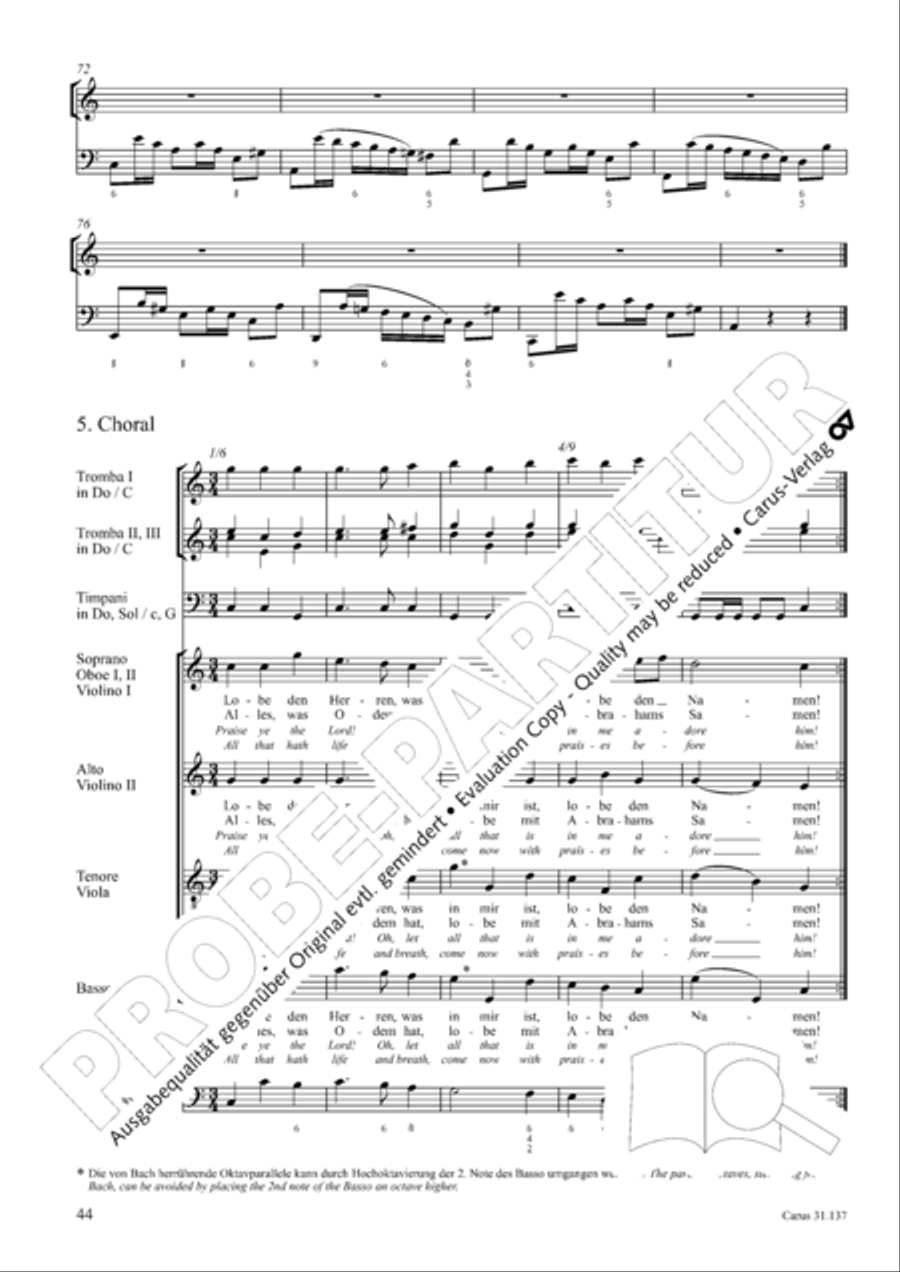 Praise ye, Almighty God, King and our ruler exalted (Lobe den Herren, den machtigen Konig der Ehren) ATB scores gallery preview page 45