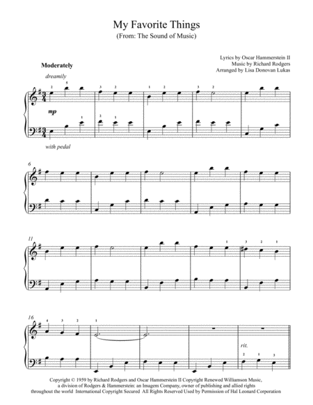 My Favorite Things  (from The Sound of Music) - for Late Intermediate Piano image number null