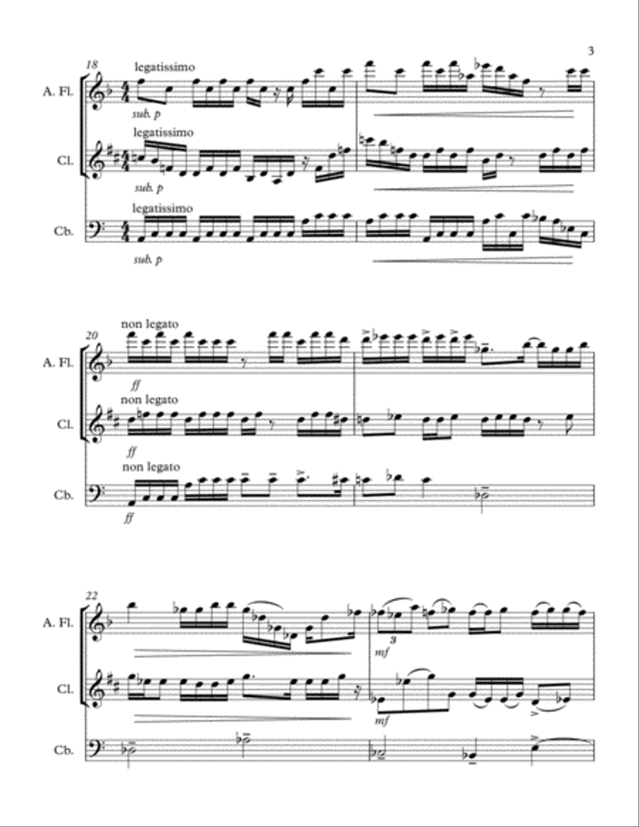 Snail (Melc) - trio for alto flute, clarinet in Bb and five-stringed contrabass Small Ensemble scores gallery preview page 3