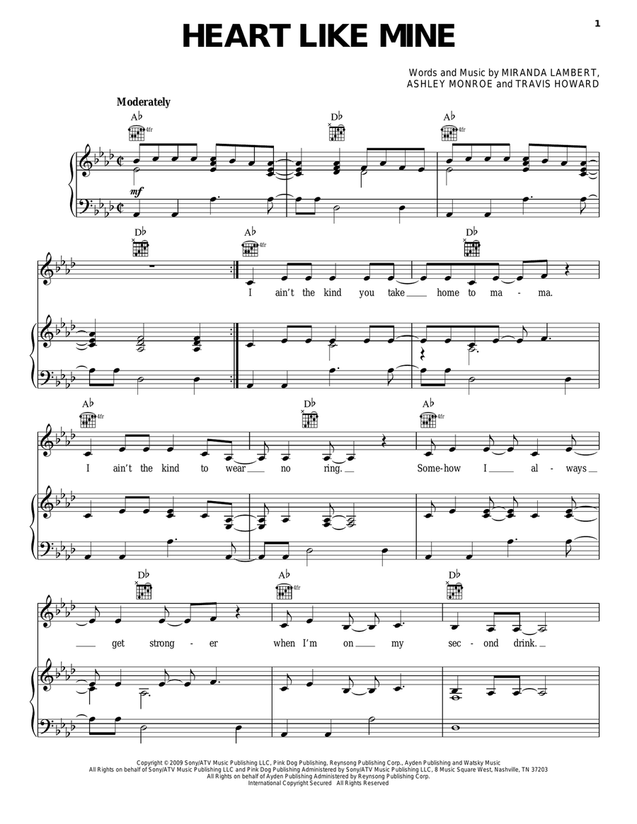 Heart Like Mine Piano, Vocal, Guitar scores gallery preview page 1