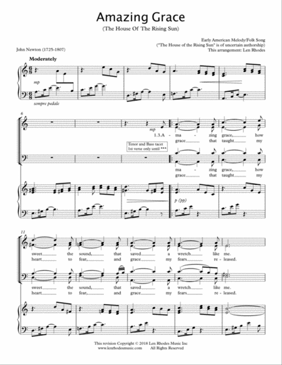 Amazing Grace (The House Of The Rising Sun) - SATB Choir and Piano 4-Part scores gallery preview page 1