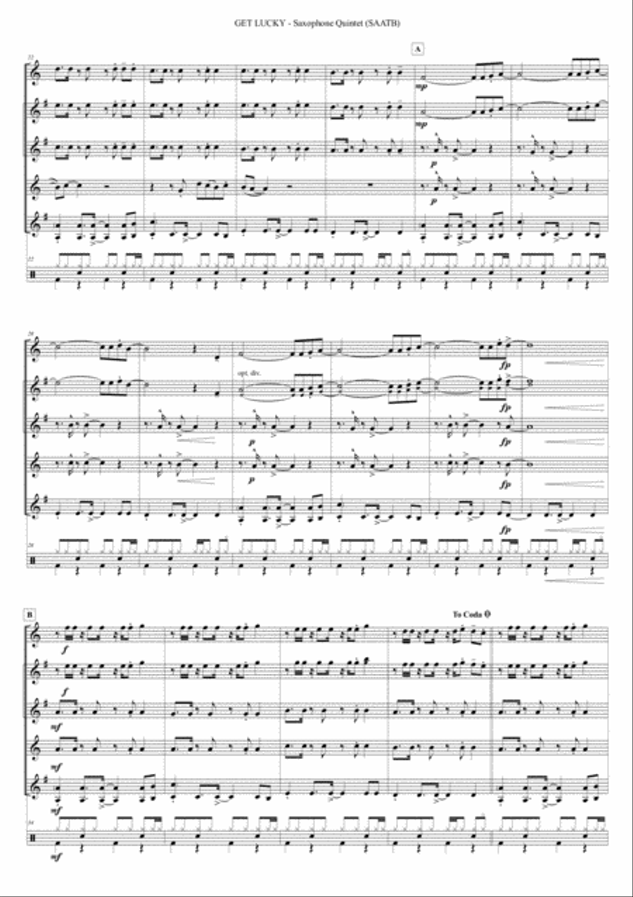 Get Lucky Saxophone Quintet scores gallery preview page 3