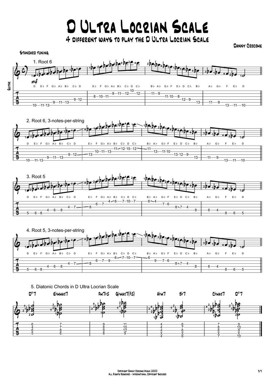 D Ultra Locrian Scale (4 Ways to Play) Electric Guitar scores gallery preview page 1