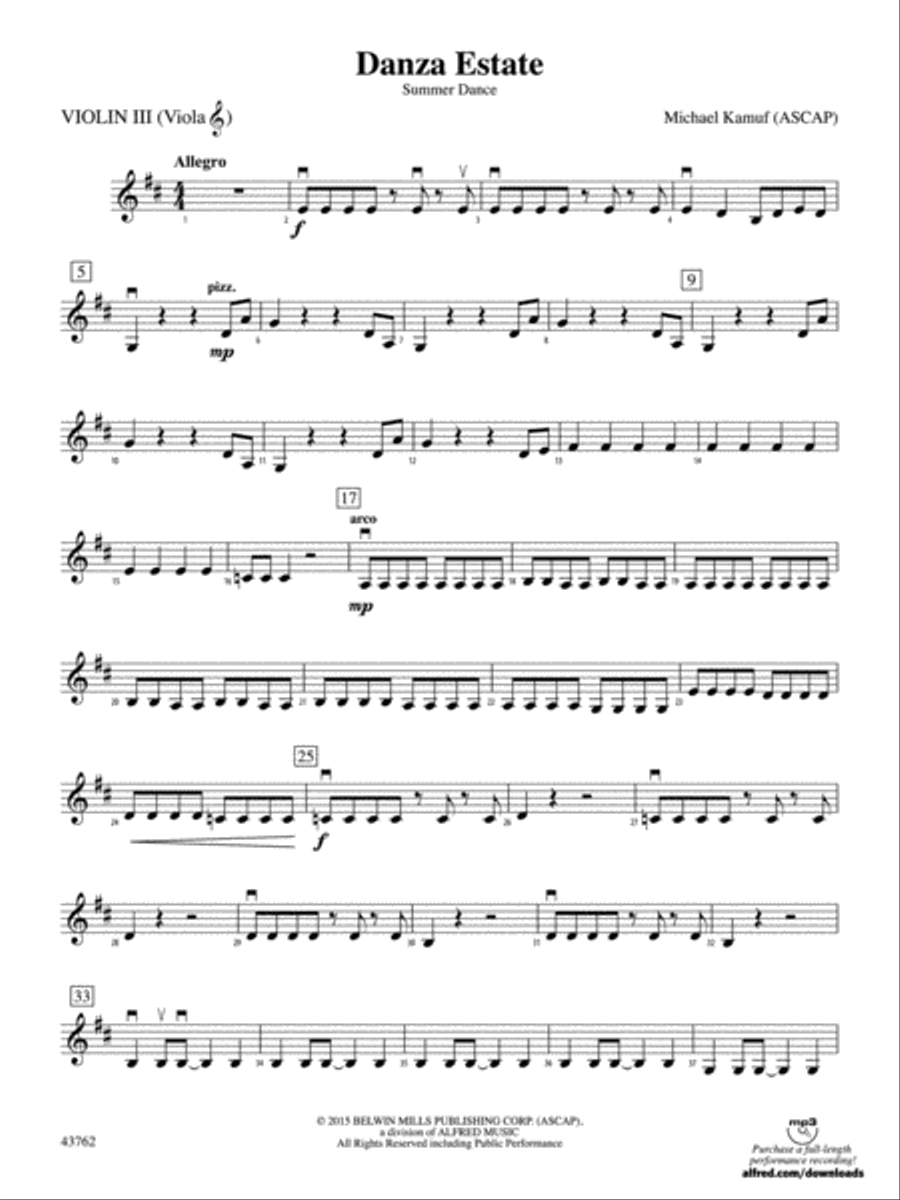 Danza Estate: 3rd Violin (Viola [TC]) String Orchestra scores gallery preview page 1