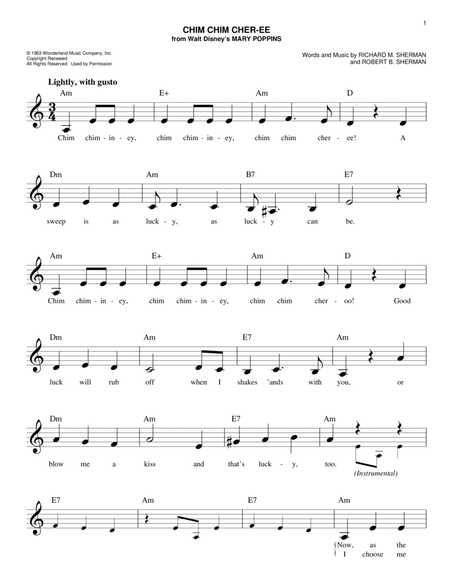 Chim Chim Cher-ee (from Mary Poppins) Piano scores gallery preview page 1