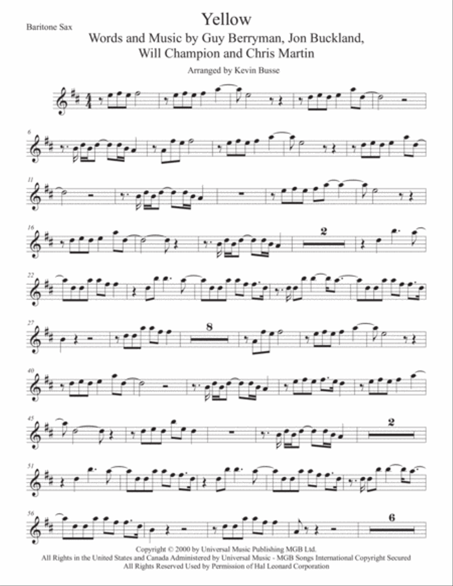 Yellow Yellow Baritone Saxophone scores gallery preview page 1
