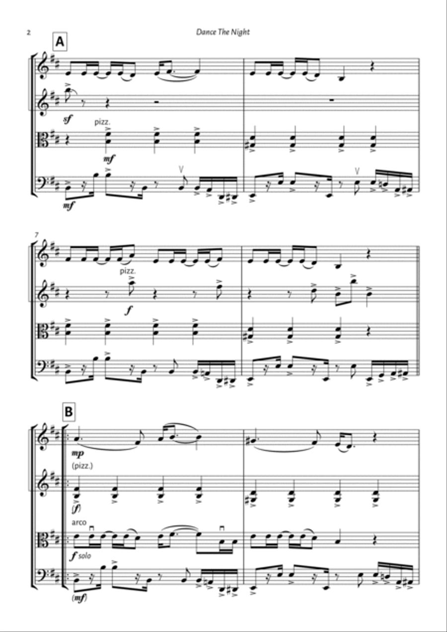 Dance The Night String Quartet scores gallery preview page 2