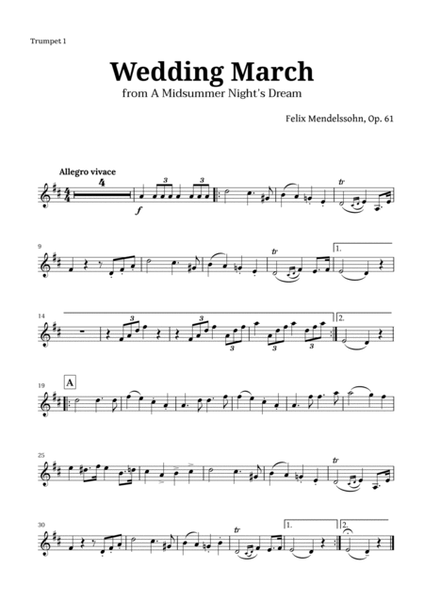 Wedding March by Mendelssohn for Brass Quintet and Piano with Chords image number null