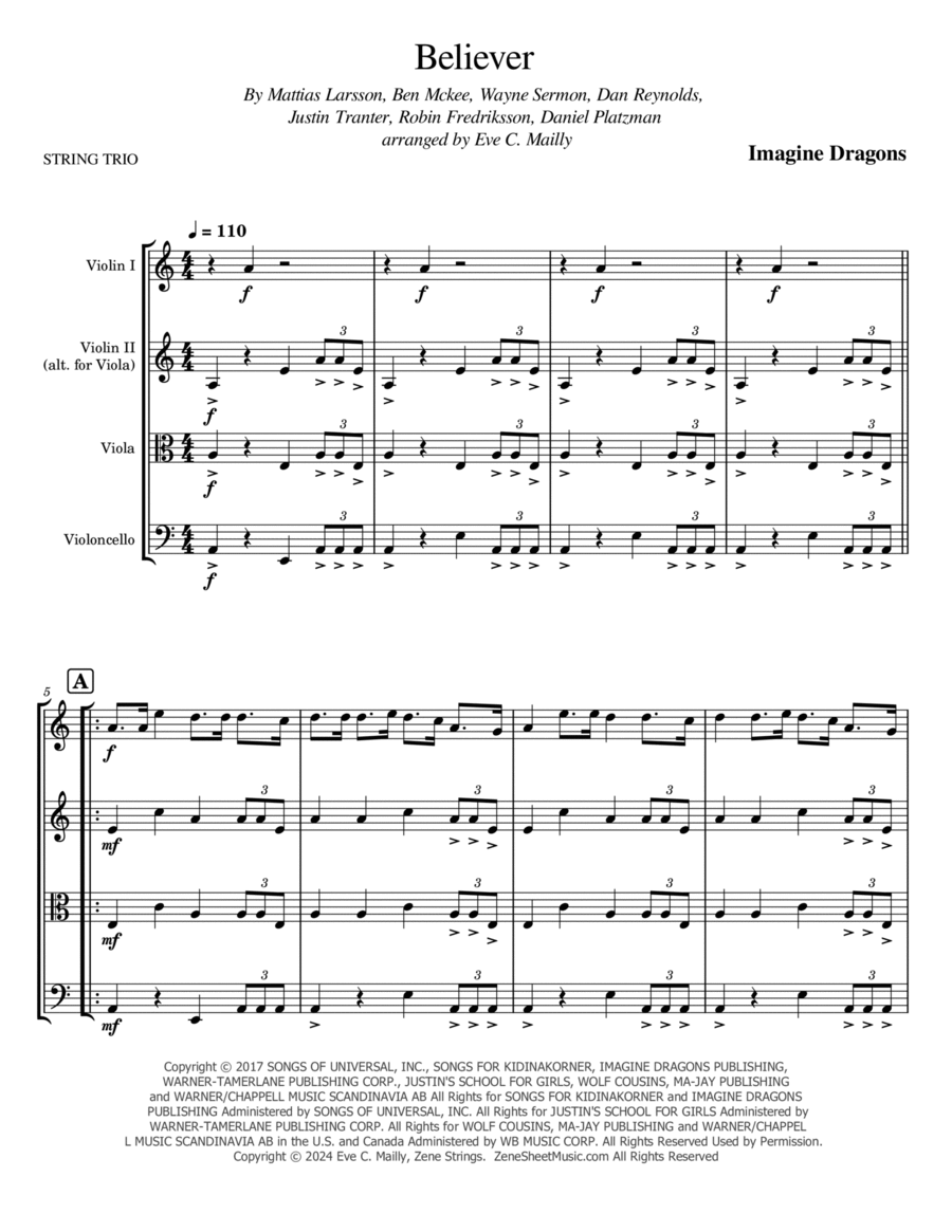 Believer String Trio scores gallery preview page 1
