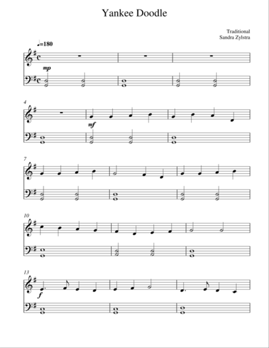 Yankee Doodle Easy Piano scores gallery preview page 1