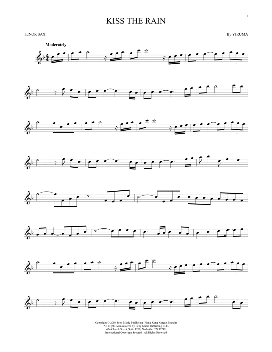 Kiss The Rain Tenor Saxophone scores gallery preview page 1