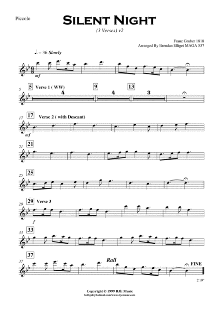 Silent Night (Christmas) - Concert Band/Orchestra Score and Parts PDF Concert Band scores gallery preview page 2