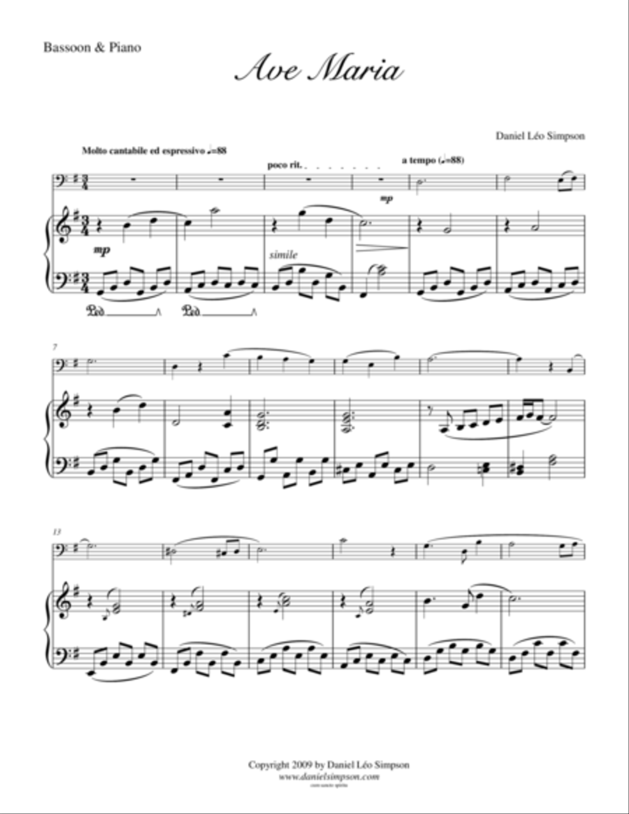 Ave Maria (for Bassoon & Piano) Woodwind Duet scores gallery preview page 1