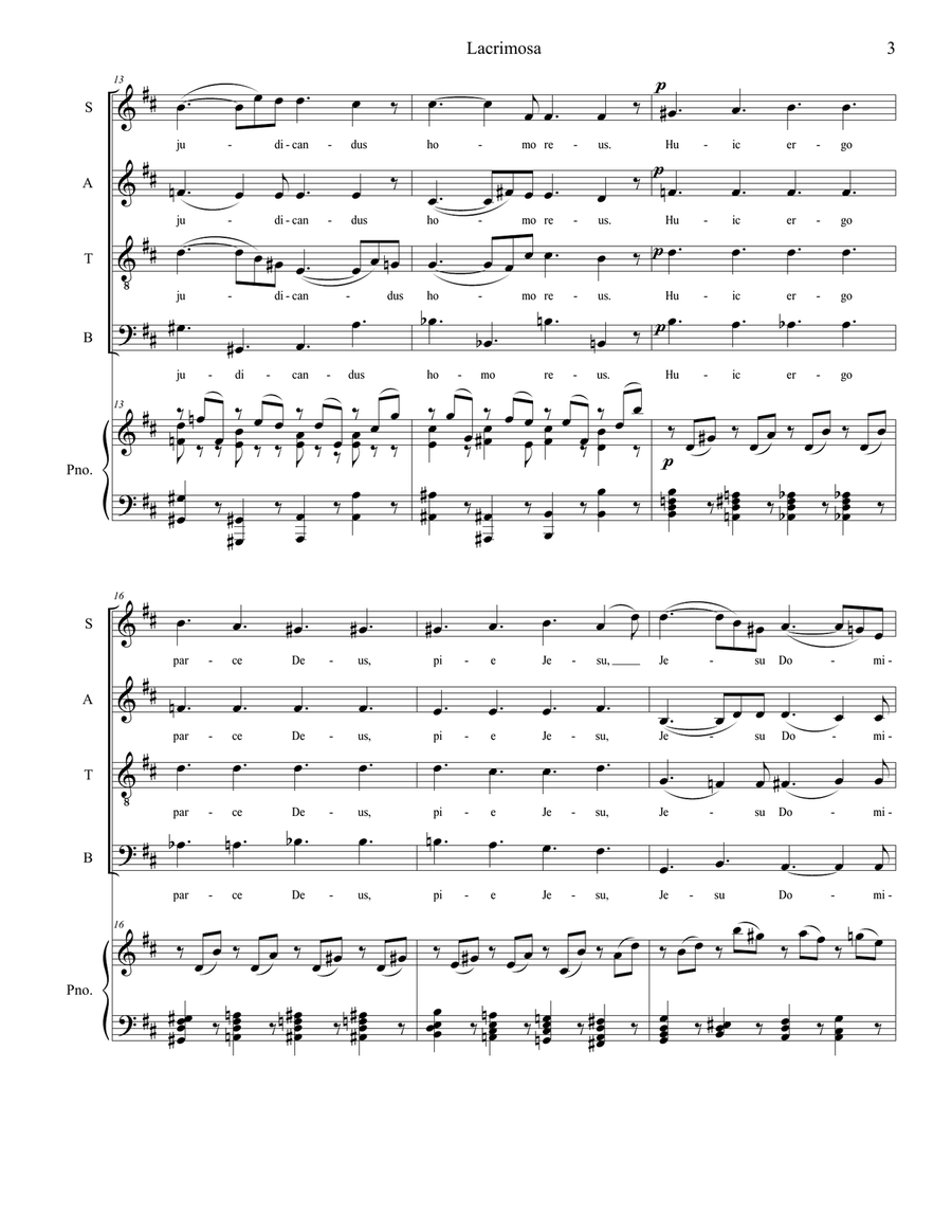 Lacrimosa (SATB) (Accessible Key Version) 4-Part scores gallery preview page 3