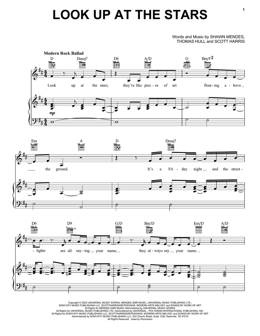 Look Up At The Stars Piano, Vocal, Guitar scores gallery preview page 1