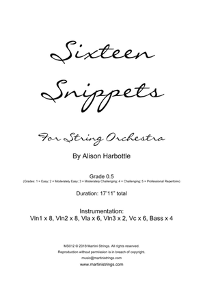 Book cover for Sixteen Snippets, for Beginning String Orchestra