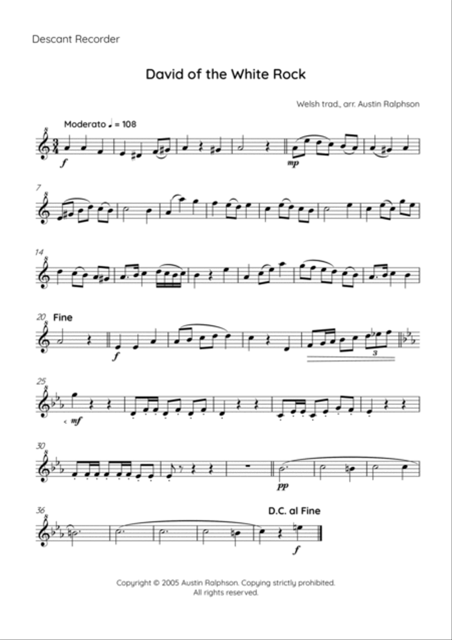 David of the White Rock - recorder quartet Soprano Recorder scores gallery preview page 3