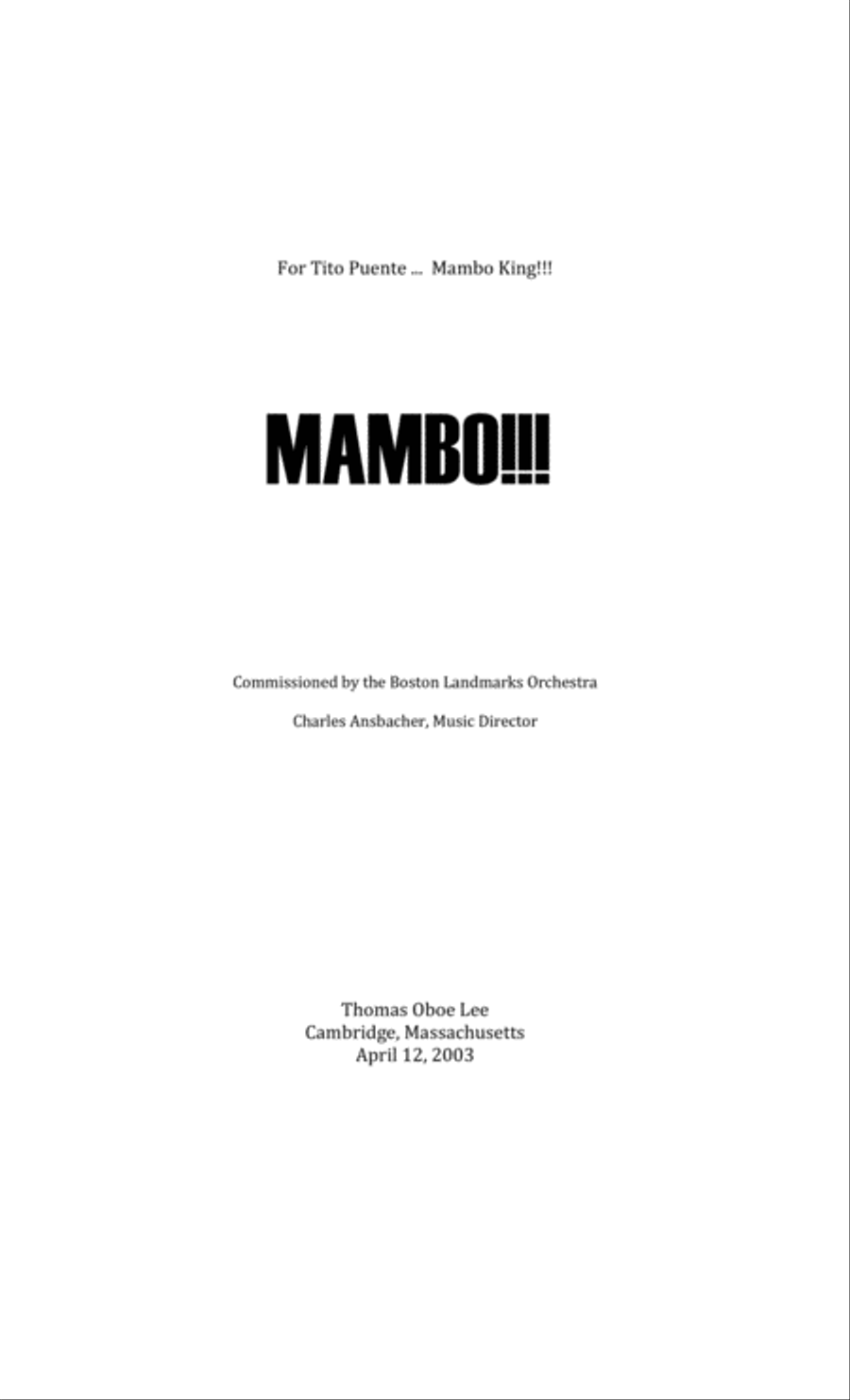 Mambo!!! (2003) for orchestra Small Ensemble scores gallery preview page 1
