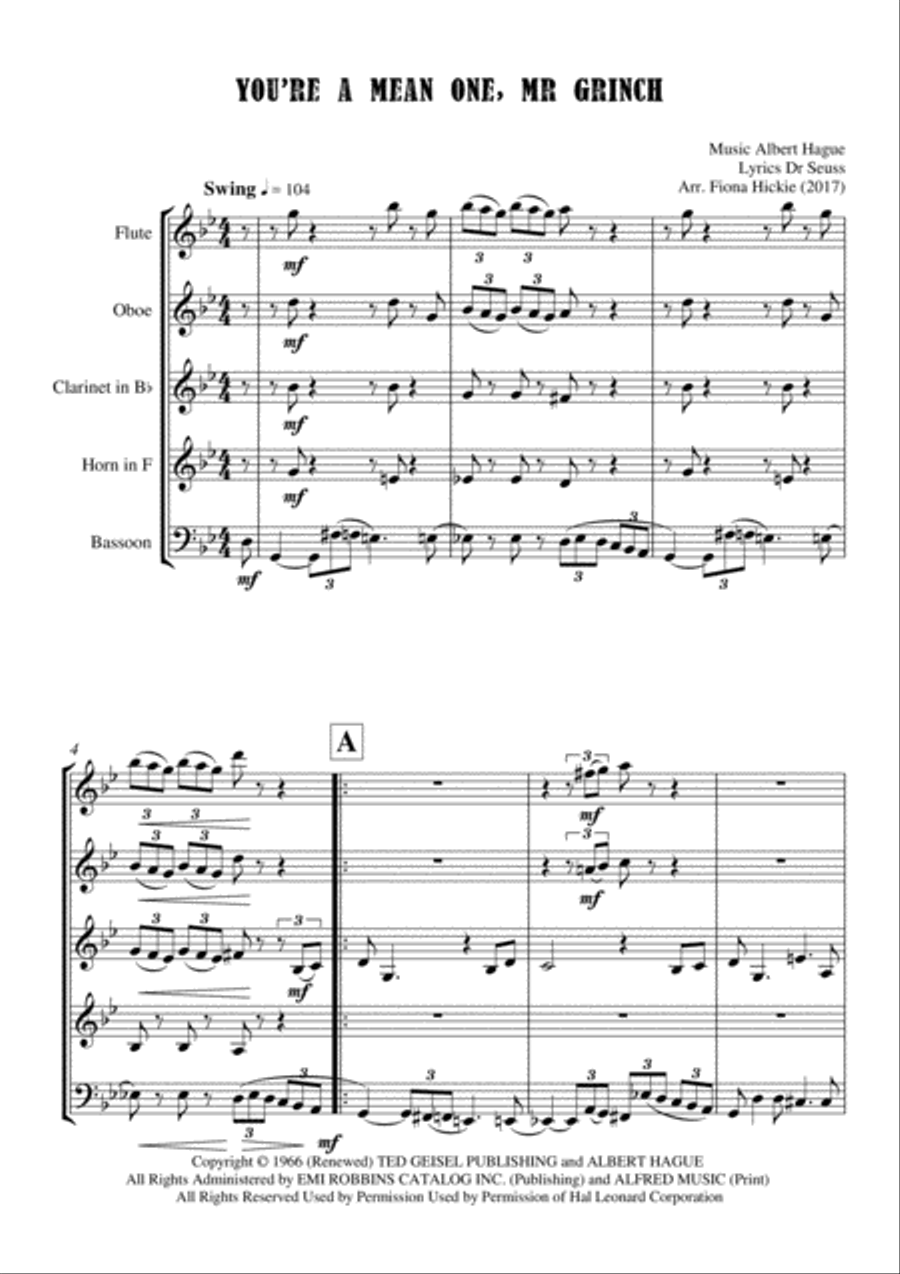 You're A Mean One, Mr. Grinch Woodwind Quintet scores gallery preview page 2