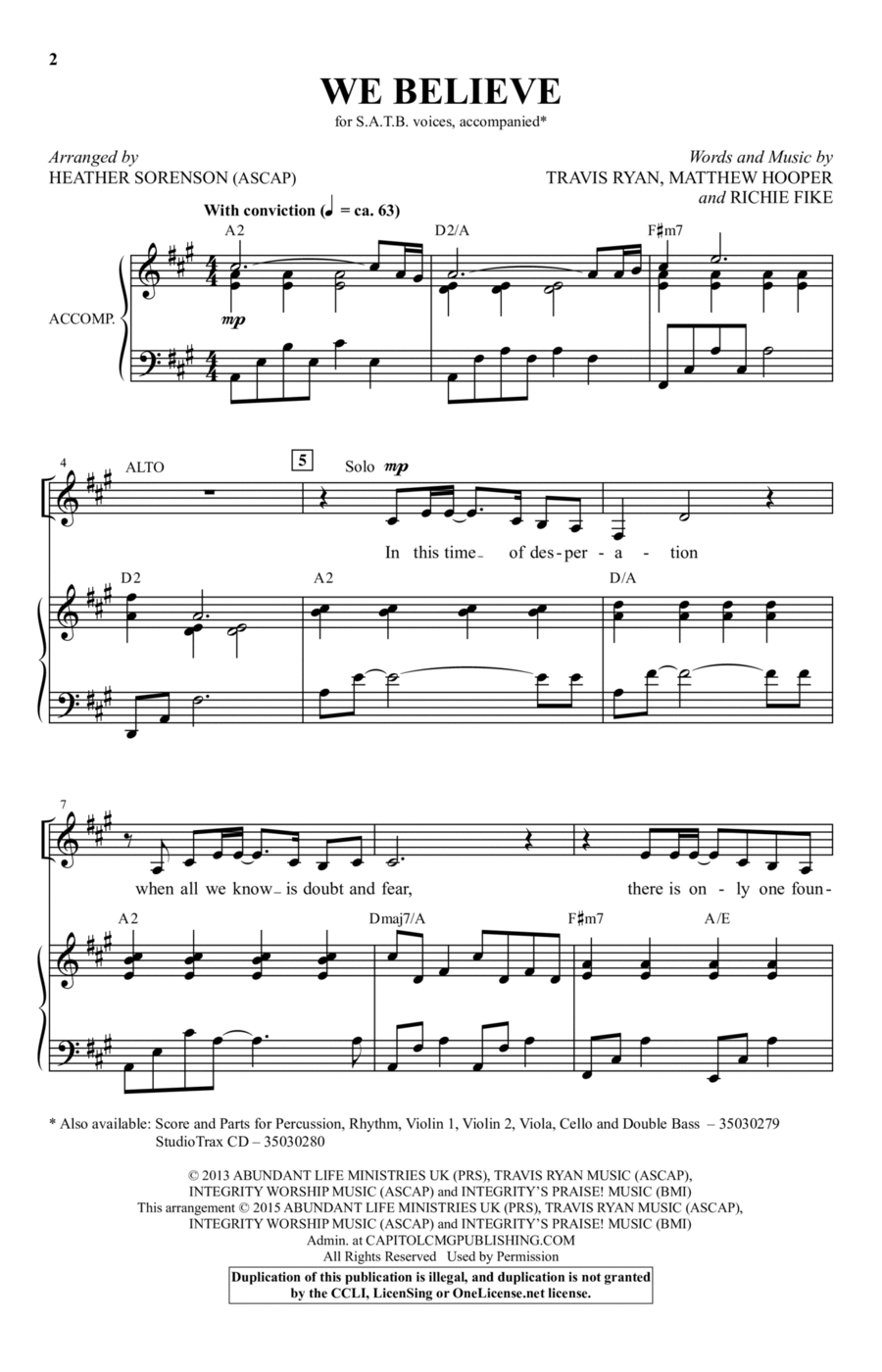 We Believe (arr. Heather Sorenson) 4-Part scores gallery preview page 1