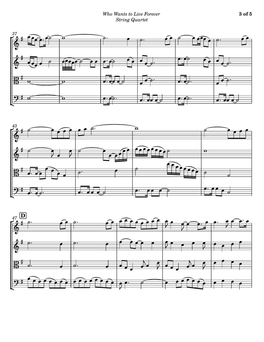 Who Wants To Live Forever String Quartet scores gallery preview page 3