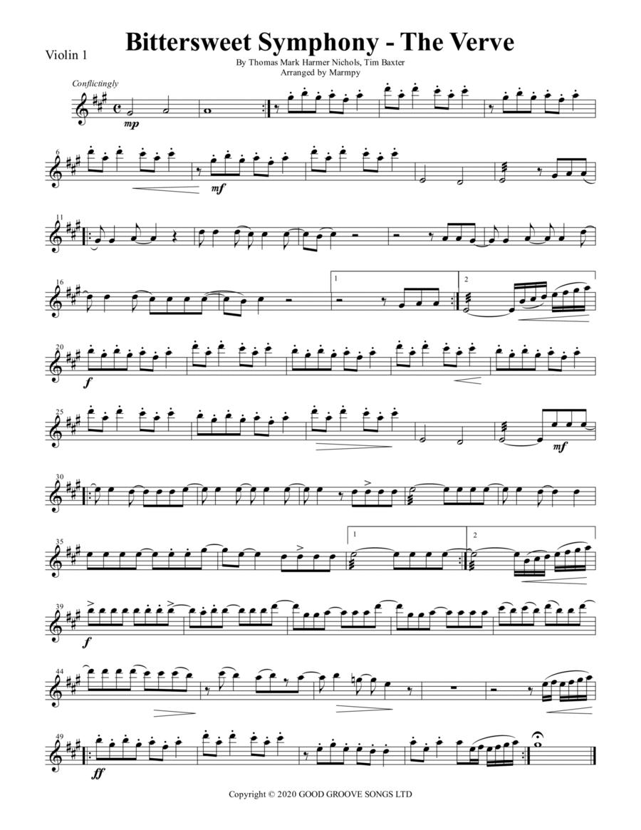 Bittersweet Symphony String Quartet scores gallery preview page 1