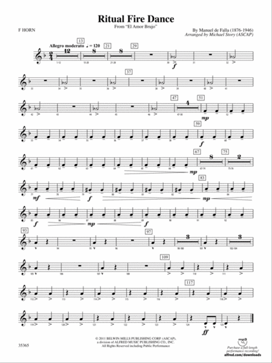 Ritual Fire Dance (From El Amor Brujo): 1st F Horn Concert Band scores gallery preview page 1