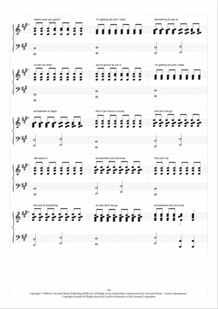 Somewhere Only We Know Easy Piano scores gallery preview page 3