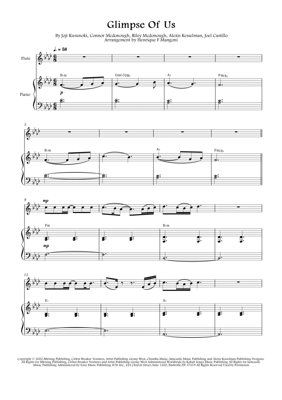Glimpse Of Us Flute Solo scores gallery preview page 1