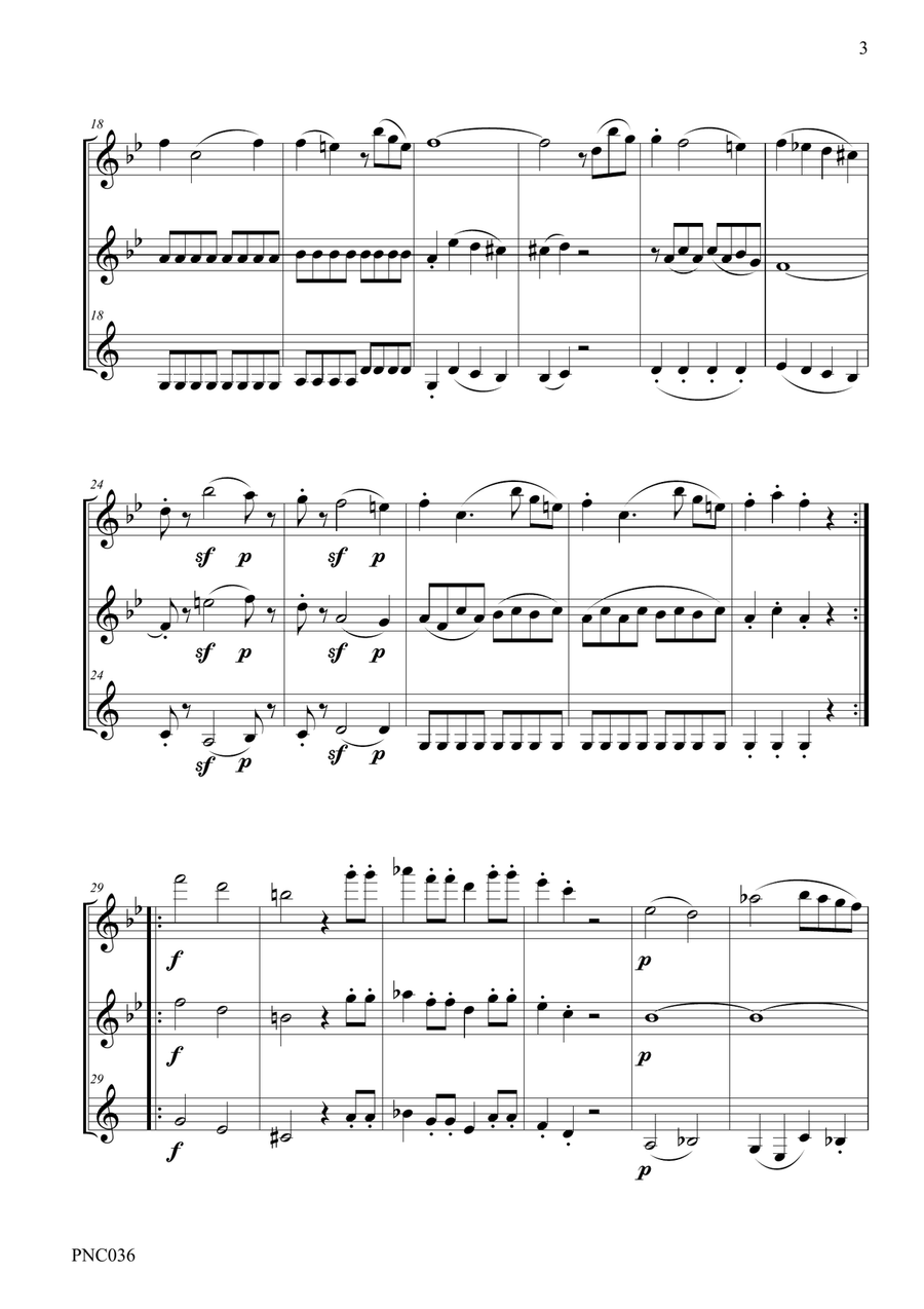MOZART DIVERTIMENTO No. 4 in Bb K. 229 FOR FLUTE, OBOE & CLARINET Woodwind Trio scores gallery preview page 3