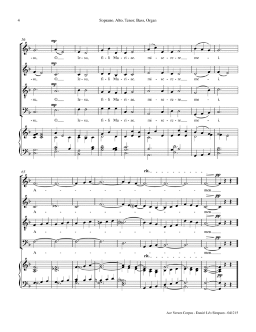 Ave Verum Corpus (Full Score & Parts and SATB/Organ score) image number null