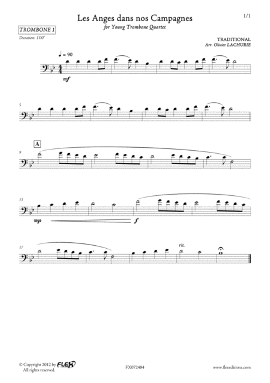 Les Anges dans nos Campagnes Trombone Quartet scores gallery preview page 4